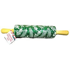 Ceramic Embossed Rolling Pin with Wood Handles Leaf Patterns Pie Crusts Clay